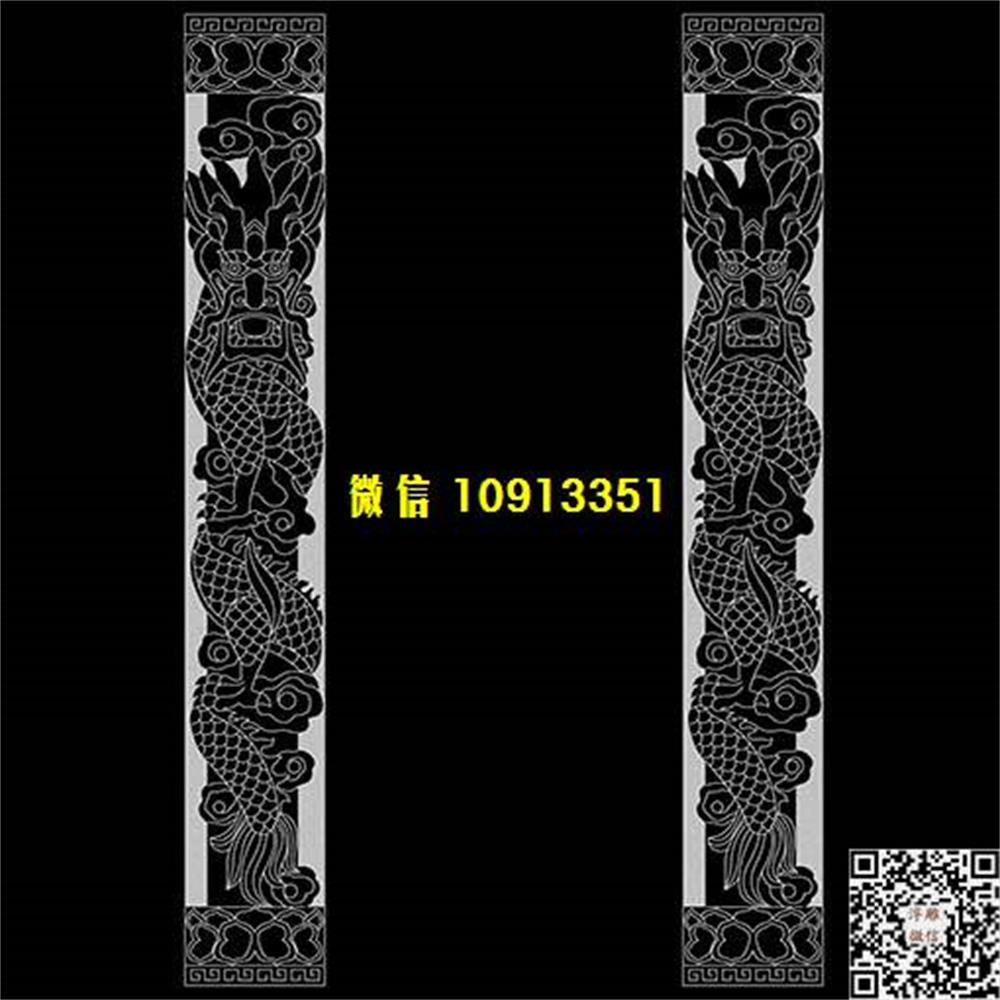 精雕图129龙柱子精雕图线雕图线条图单线铣底图_电脑雕刻plt文泰矢量图精雕图浮雕图